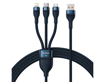 Baseus kabel 3w1 Flash II USB Lightning + USB-C + microUSB 1,2 m 3,5A niebieski