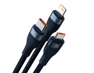 Baseus kabel 3w1 Flash II USB micro USB + Lightning + USB-C 1,2m 3,5A niebieski 66W