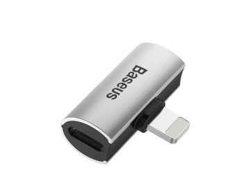 Baseus adapter audio/HF z iPhone Lightning 8-pin na 2x do iPhone Lightning 8-pin CAL46-S1 srebrno czarny