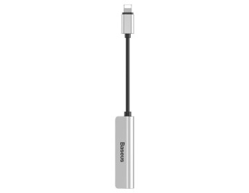 Baseus adapter audio/HF z Apple Lightning 8-pin na 2x do Lightning 8-pin + Jack 3,5mm żeński L52 CALL52-S1 srebrno-czarny