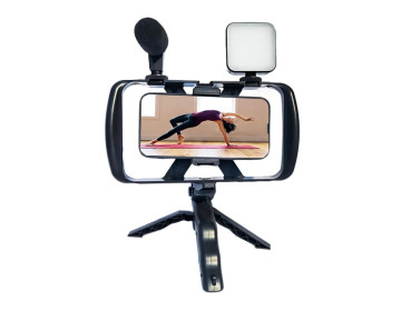 Zestaw/Uchwyt selfie z pilotem na bluetooth tripod do transmisji na żywo z lampą LED, mikrofonem, pilotem TL-49T