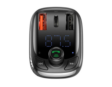 Baseus Transmiter FM bluetooth MP3 z ładowarką samochodową 2 x USB + Typ C 5A S-13 czarny CCMT000101/CCMT000301
