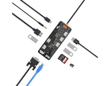 Wiwu HUB 11w1 CB011 Type-C do USB3.0x3+USB2.0x1+SD/TF2.0+HDMIx1+RJ45+VGA+PD+Audio