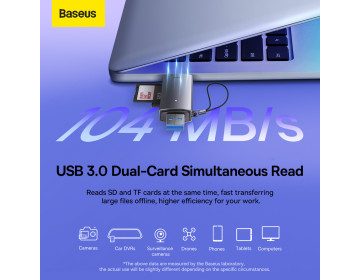 Baseus Czytnik kart pamięci Lite Series SD/microSD USB + Typ C WKQX060113 szary