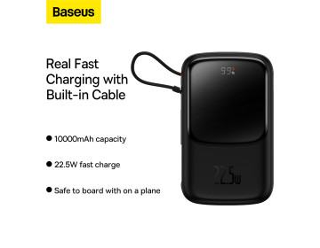 Baseus power bank 10000mAh Qpow Pro USB + Typ C PD 22,5W z kablem Typ C PPQD060101 czarny