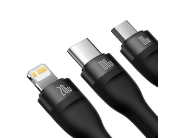 Baseus Kabel Flash Series II 3w1 Typ C na Typ C, Lightning, micro USB 100W 1,5 metra CASS030201 czarny