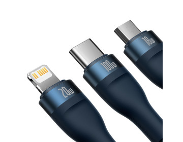 Baseus Kabel Flash Series II 3w1 Typ C na Typ C, Lightning, micro USB 100W 1,5 metra CASS030203 niebieski