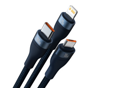 Baseus Kabel Flash Series II 3w1 USB + Typ C na Typ C, Lightning, micro USB 100W 1,2 metra CASS030103 niebieski