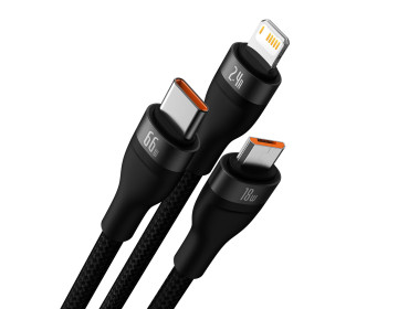 Baseus Kabel Flash Series II 3w1 USB na Typ C, Lightning, micro USB 66W 6A 1,2 metra CASS040001 czarny