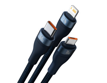 Baseus Kabel Flash Series II 3w1 USB na Typ C, Lightning, micro USB 66W 6A 1,2 metra CASS040003 niebieski
